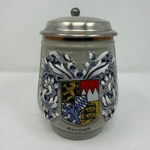 German Bayern Beer Stein Pewter Lid Ceramic Collectible Mug